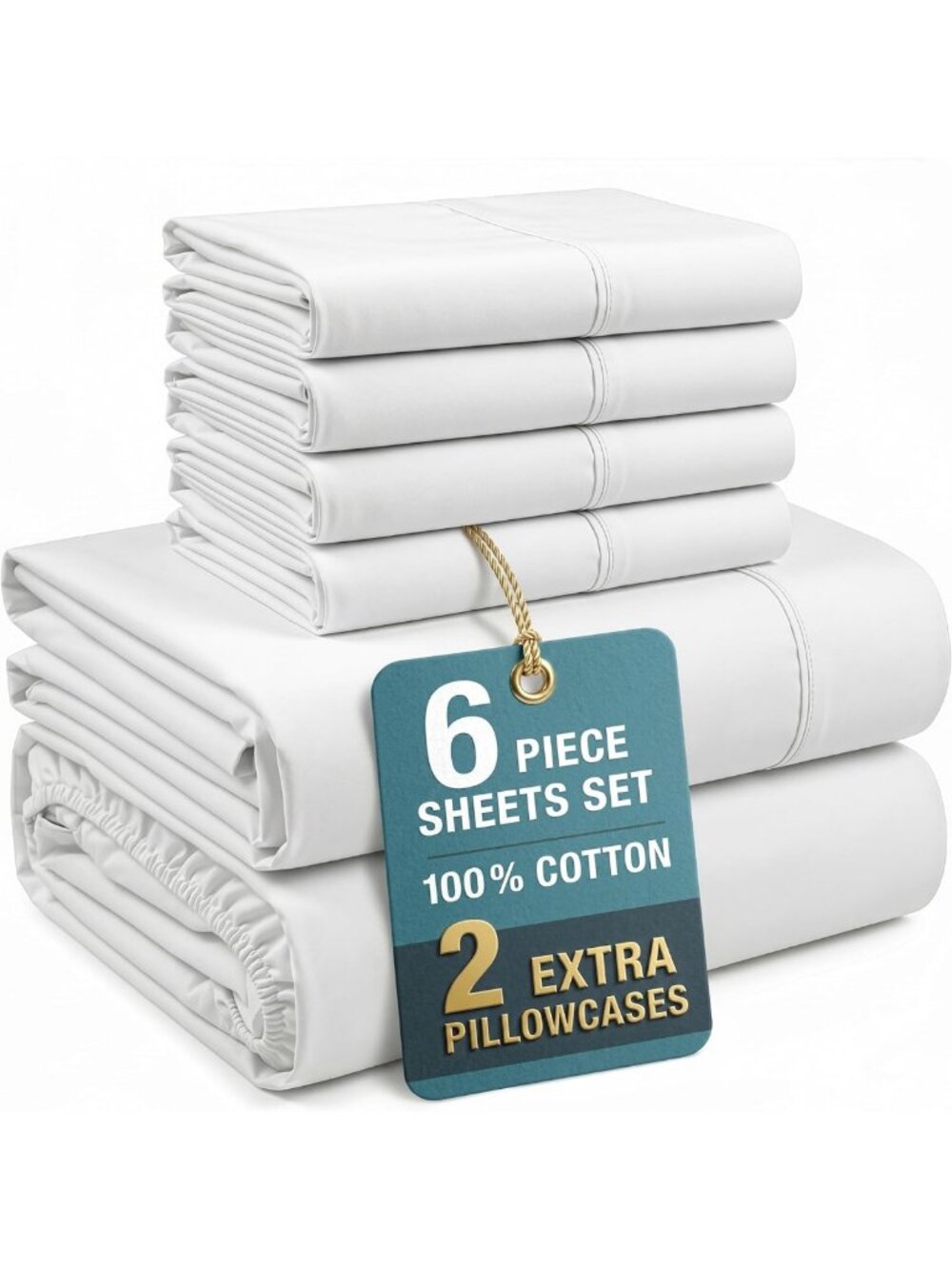 100% Cotton Full Sheet Set with 4 Pillowcases, Soft & Breathable Percale, 15